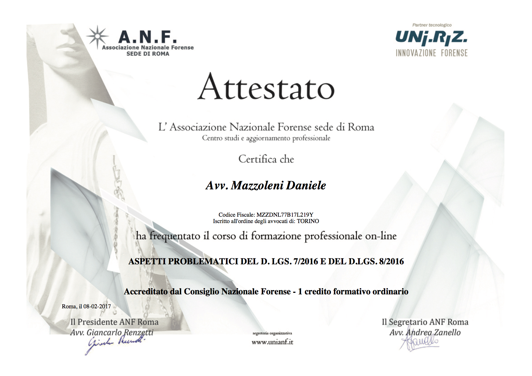 Attestato corso depenalizzazione