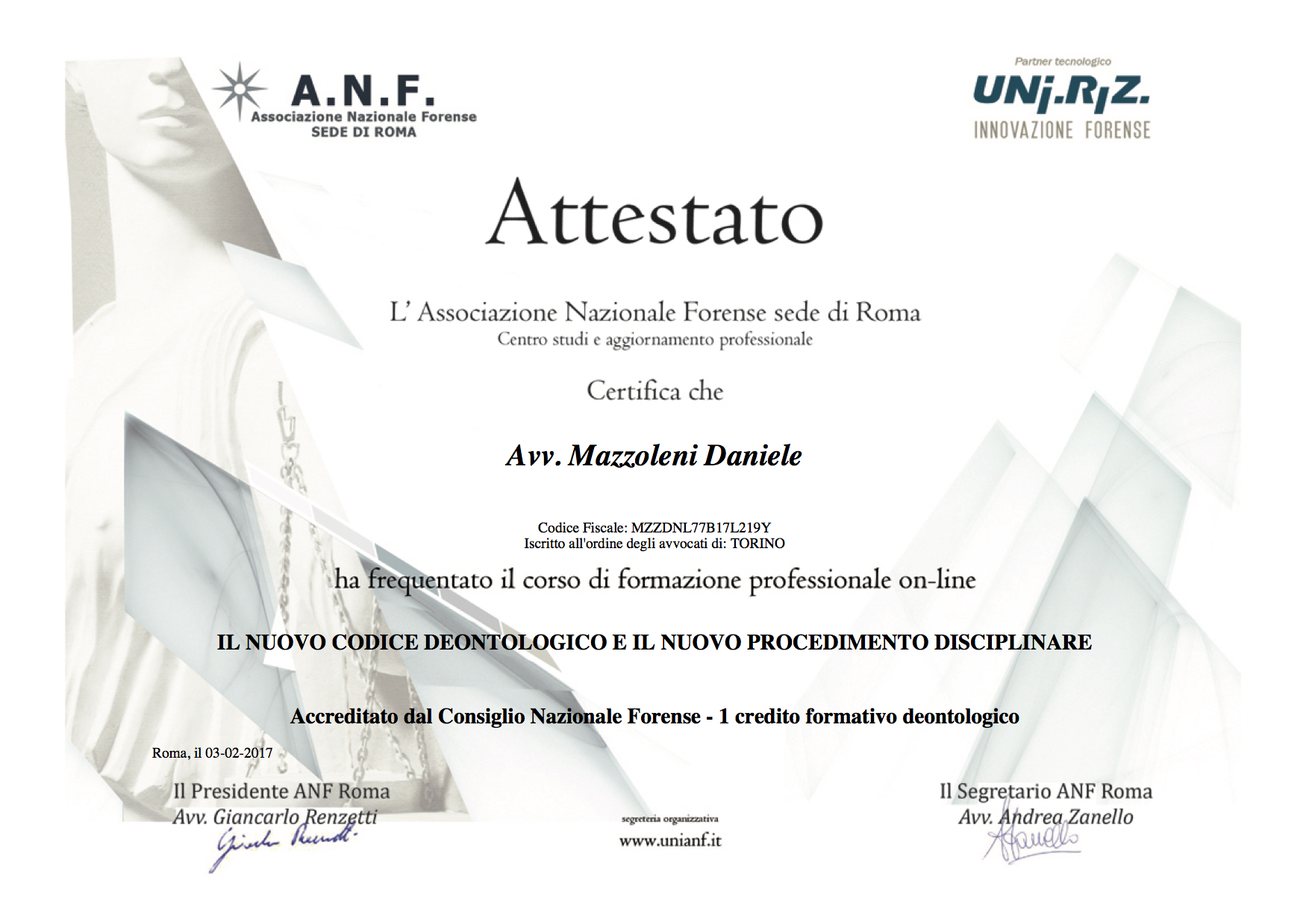 Attestato deontologia nuovo codice deontologico